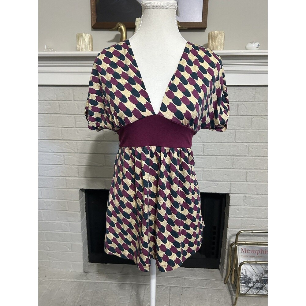 Vintage Y2k Sz Small Womens Deep V Neck Tie Back Top Boho Earth Fairy Babydoll